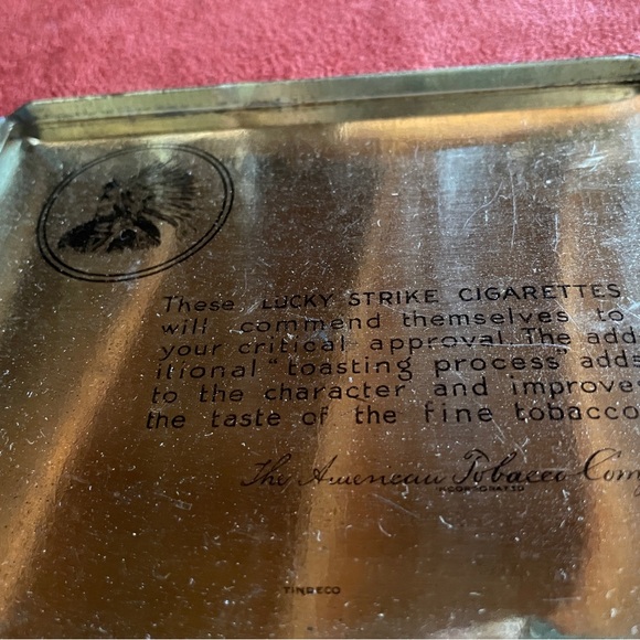 Vintage MCM LUCKY STRIKE Flat Fifties Metal Cigarette Tin - Picture 7 of 16